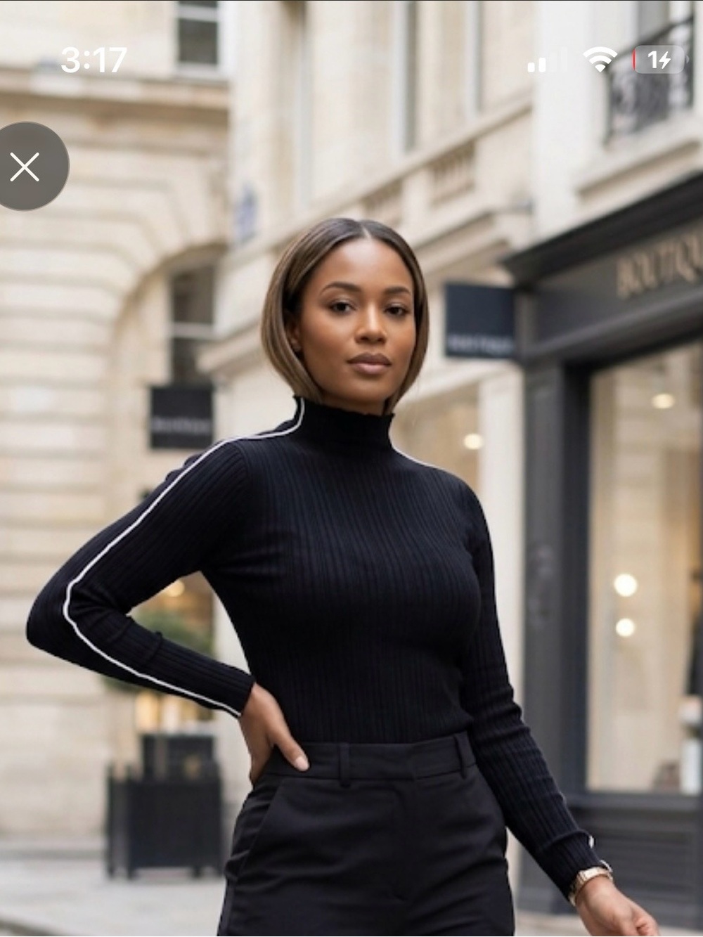 Zara Black Ribbed Top White Piping Turtleneck Size Small.